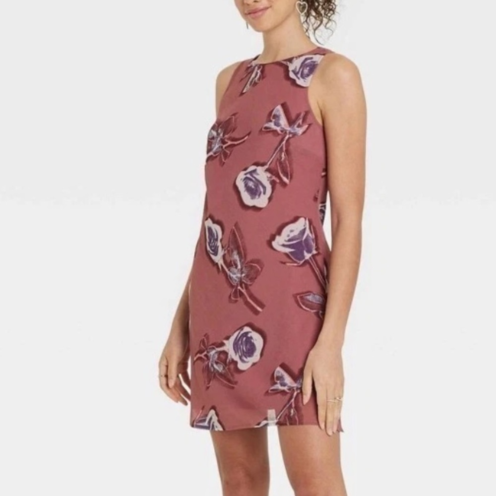 Wild Fable Mauve Pink & Purple Floral Rose Print Mini Dress